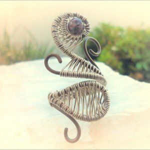 Wire Wrapped Adjustable Ring Rhodonite 7 8 9